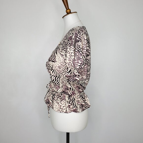 Topshop Margot Animal Print Contemporary Trendy V-Neck Top Size 4 - Picture 5 of 13